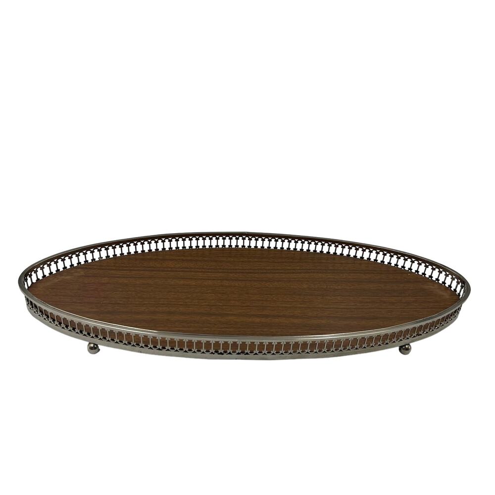 Vintage Brown and Bronze Oval Serving Tray